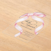 Roze Bow Meisje Baby shower Acryl Uitnodigingen (Laagn)