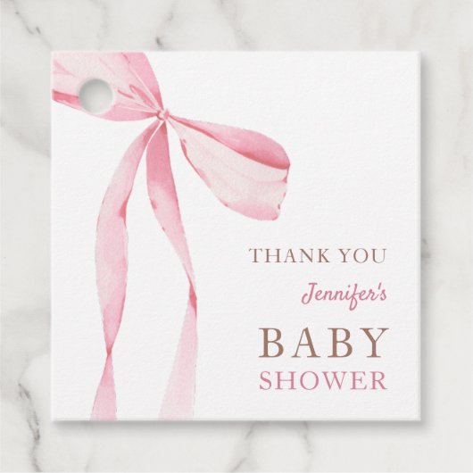 Roze Bow Meisje Baby shower Bedankjes Labels (Voorkant)