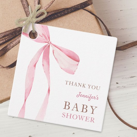 Roze Bow Meisje Baby shower Bedankjes Labels