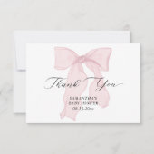 Roze Bow Meisje Baby shower Bedankkaart (Voorkant)