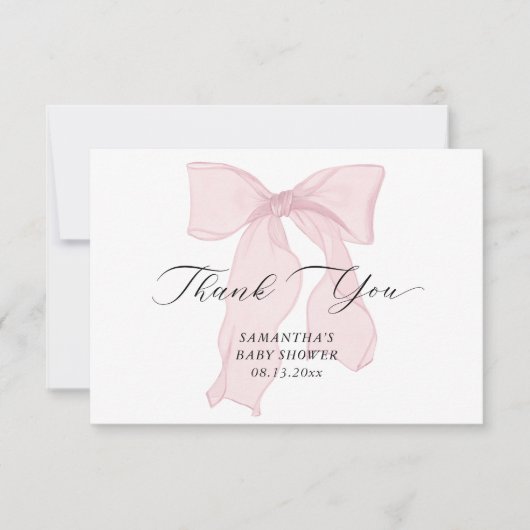 Roze Bow Meisje Baby shower Bedankkaart (Voorkant)