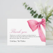 Roze Bow Meisje Baby shower Bedankkaart (Staand voorkant)
