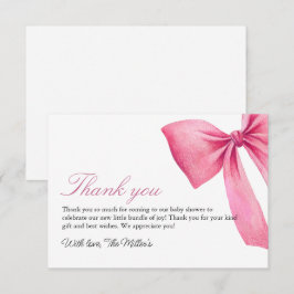 Roze Bow Meisje Baby shower Bedankkaart