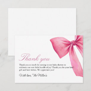 Roze Bow Meisje Baby shower Bedankkaart