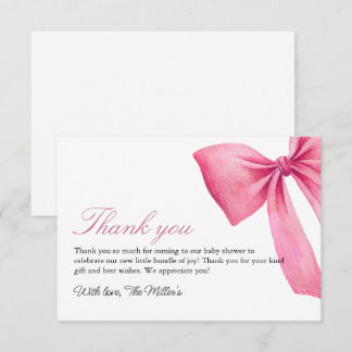 Roze Bow Meisje Baby shower Bedankkaart