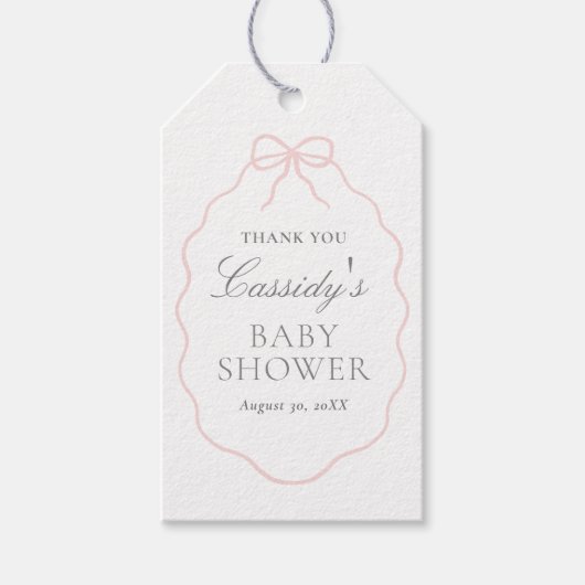 Roze Bow Meisje Baby shower Cadeaulabel (Voorkant)