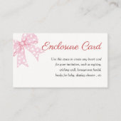 Roze Bow Meisje Baby shower Custom Informatiekaartje (Voorkant)