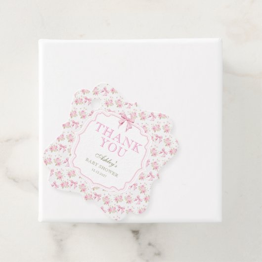 Roze Bow Meisje Baby shower Dank u Bedankjes Labels (In situ)