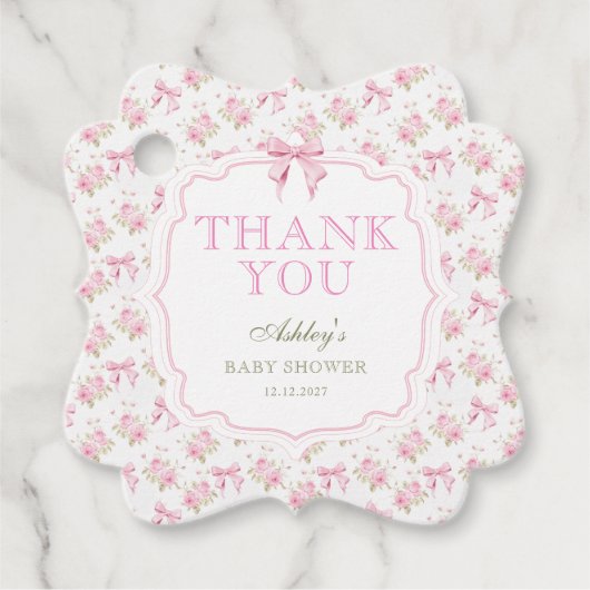 Roze Bow Meisje Baby shower Dank u Bedankjes Labels (Voorkant)