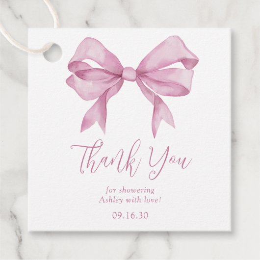 Roze Bow Meisje Baby shower Dank u Bedankjes Labels (Voorkant)