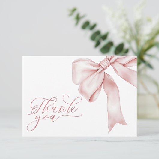 Roze Bow Meisje Baby shower Dank u Kaart (Staand voorkant)