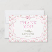 Roze Bow Meisje Baby shower Dank u Kaart (Voorkant)