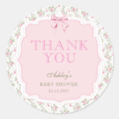 Roze Bow Meisje Baby shower Dank u Ronde Sticker (Voorkant)