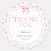 Roze Bow Meisje Baby shower Dank u Ronde Sticker (Voorkant)