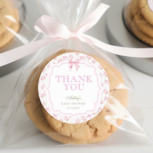 Roze Bow Meisje Baby shower Dank u Ronde Sticker