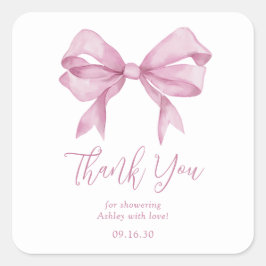 Roze Bow Meisje Baby shower Dank u Vierkante Sticker