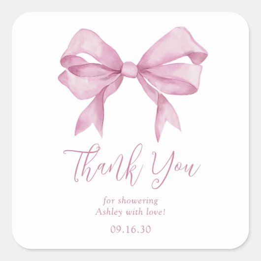 Roze Bow Meisje Baby shower Dank u Vierkante Sticker (Voorkant)