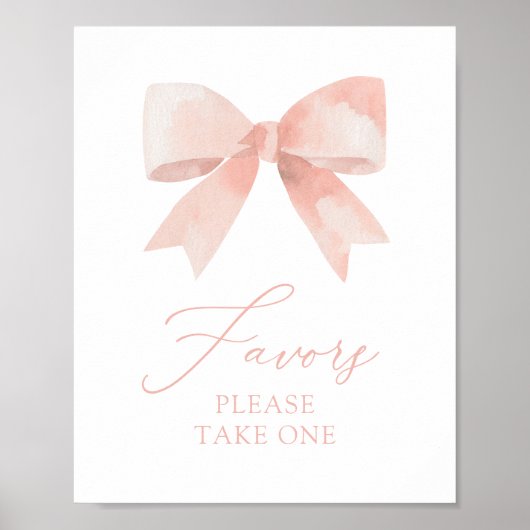 Roze Bow Meisje Baby shower Favors Sign Poster (Voorkant)