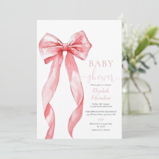 Roze Bow Meisje Baby shower Foto QR Code Kaart (Staand voorkant)