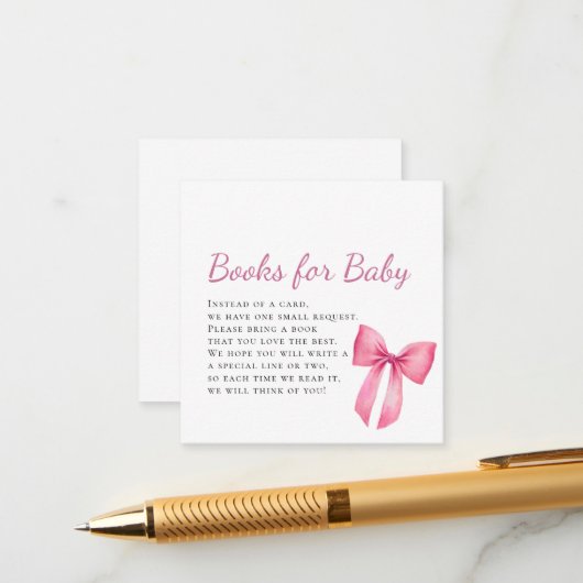 Roze Bow Meisje Baby shower Informatiekaartje (Voorkant / Achterkant in situ)