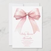 Roze Bow Meisje Baby shower Kaart (Voorkant)