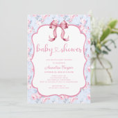 Roze Bow Meisje Baby shower Kaart (Staand voorkant)