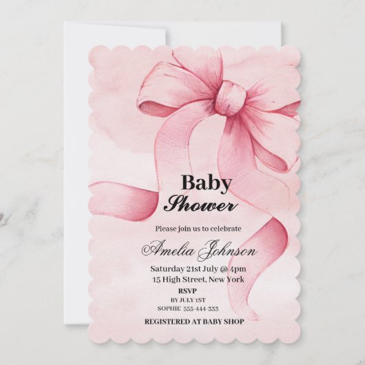 Roze Bow Meisje Baby shower Kaart (Voorkant)