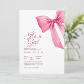 Roze Bow Meisje Baby shower Kaart (Staand voorkant)