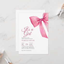 Roze Bow Meisje Baby shower Kaart