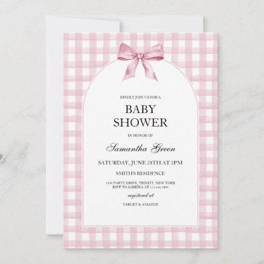 Roze Bow Meisje Baby shower Kaart (Voorkant)