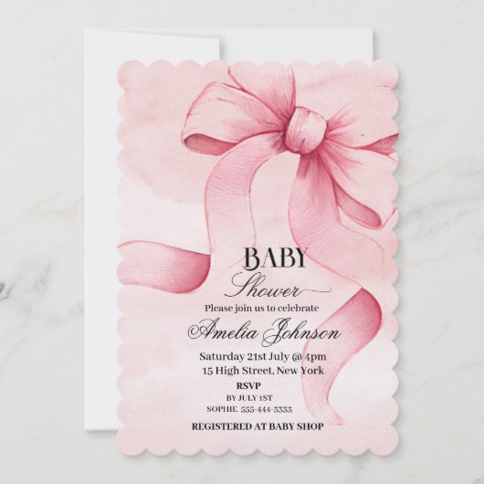 Roze Bow Meisje Baby shower Kaart (Voorkant)