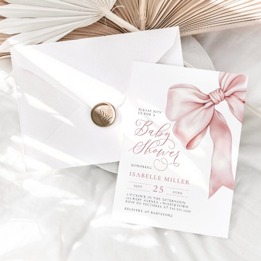 Roze Bow Meisje Baby shower Kaart
