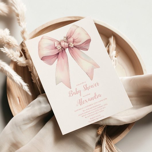 Roze Bow Meisje Baby shower Kaart