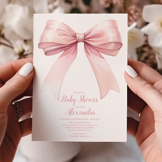 Roze Bow Meisje Baby shower Kaart