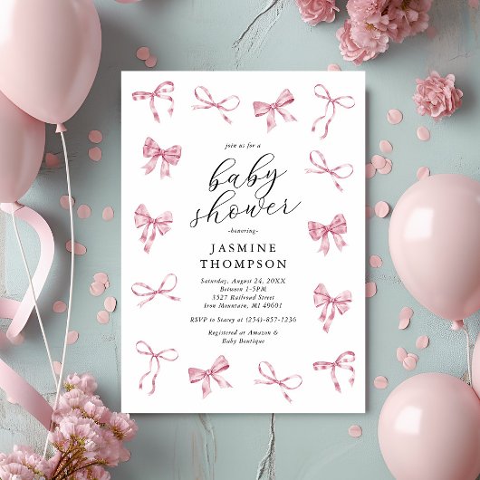 Roze Bow Meisje Baby shower Kaart
