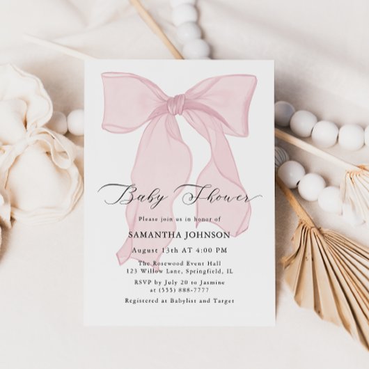 Roze Bow Meisje Baby shower Kaart