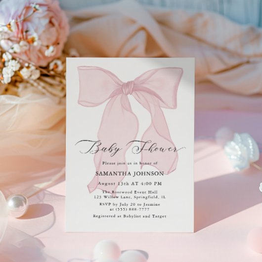 Roze Bow Meisje Baby shower Kaart