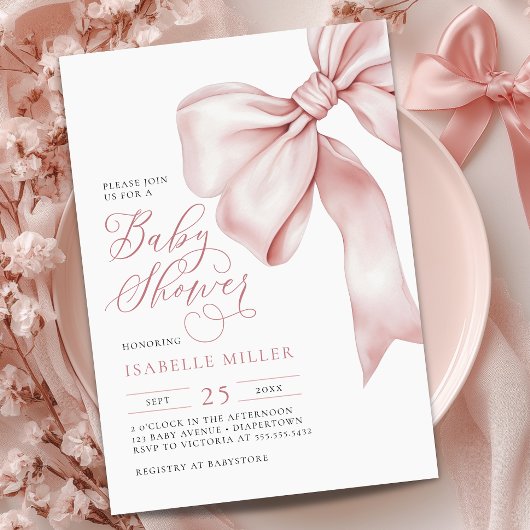 Roze Bow Meisje Baby shower Kaart