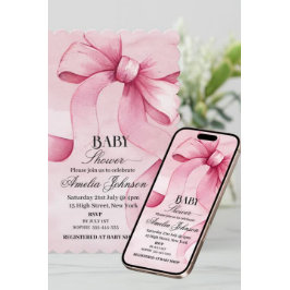 Roze Bow Meisje Baby shower Kaart