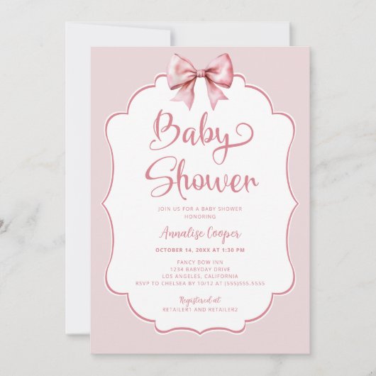 Roze Bow Meisje Baby shower Kaart (Voorkant)