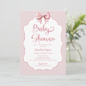 Roze Bow Meisje Baby shower Kaart (Staand voorkant)