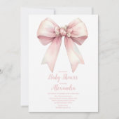 Roze Bow Meisje Baby shower Kaart (Voorkant)