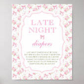 Roze Bow Meisje Baby shower Late Night Luiers Poster (Voorkant)