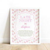 Roze Bow Meisje Baby shower Late Night Luiers Poster