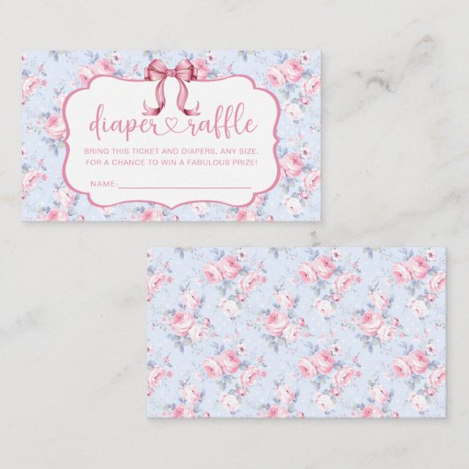 Roze Bow Meisje Baby shower Luier Raffle Informatiekaartje (Voorkant / Achterkant)