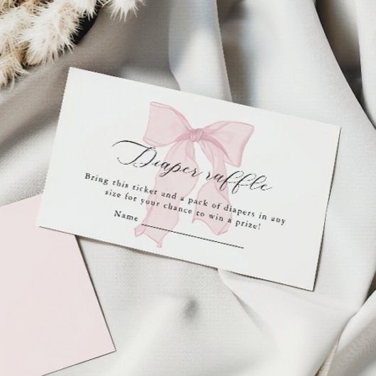 Roze Bow Meisje Baby shower Luier Raffle Informatiekaartje