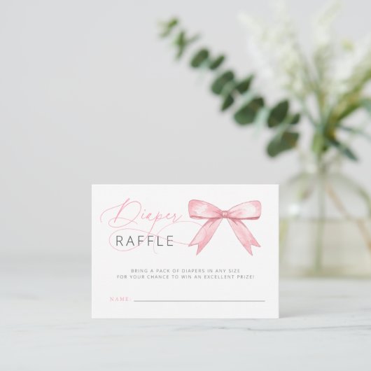 Roze Bow Meisje Baby shower Luier Raffle Informatiekaartje (Staand voorkant)