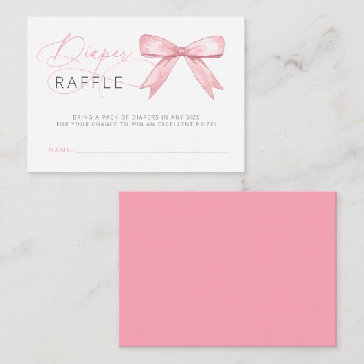 Roze Bow Meisje Baby shower Luier Raffle Informatiekaartje (Voorkant / Achterkant)