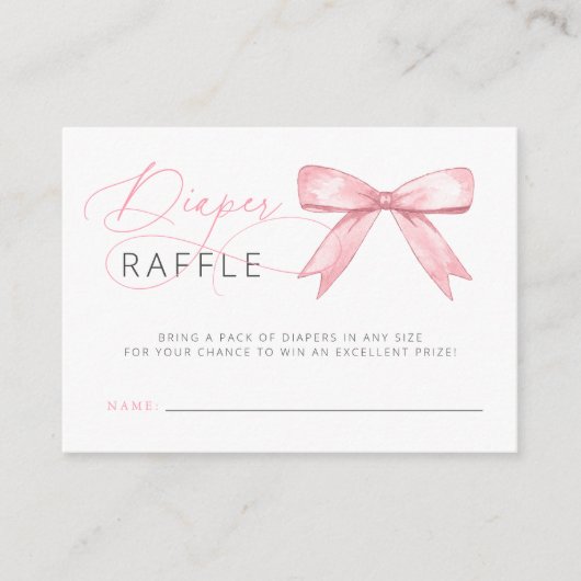 Roze Bow Meisje Baby shower Luier Raffle Informatiekaartje (Voorkant)