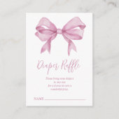 Roze Bow Meisje Baby shower Luier Raffle Informatiekaartje (Voorkant)